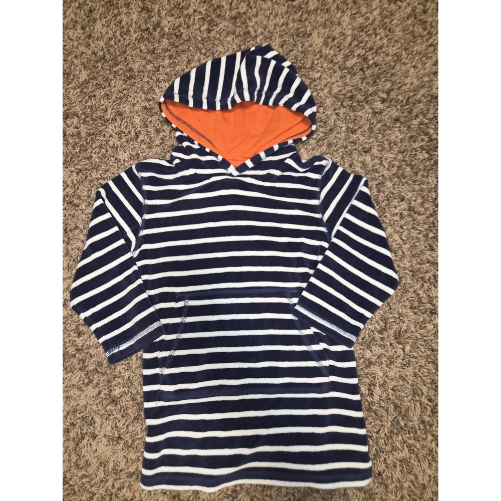 Mini Boden Kids Striped Terry Cloth Hoodie Pullover Orange Lining Size 4-5 Years